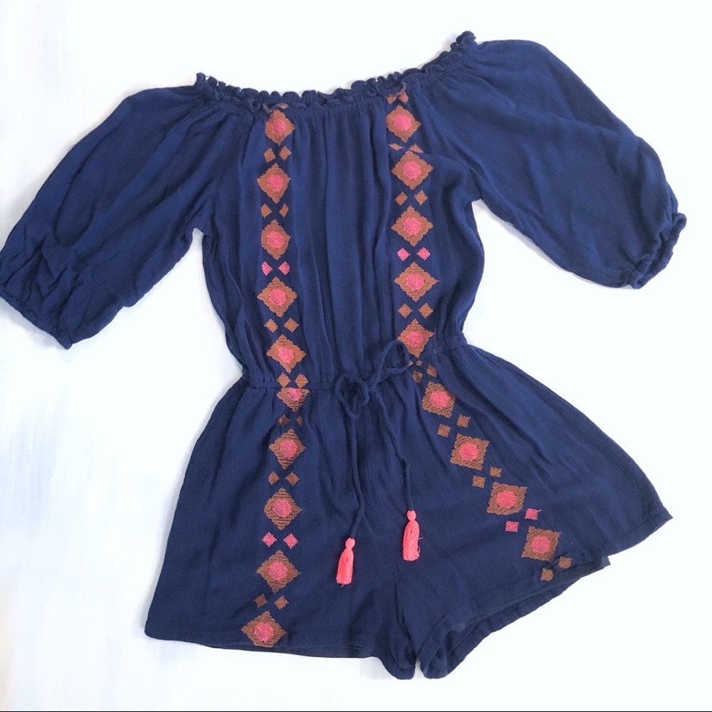 Japna crinkle texture romper w/southwest design